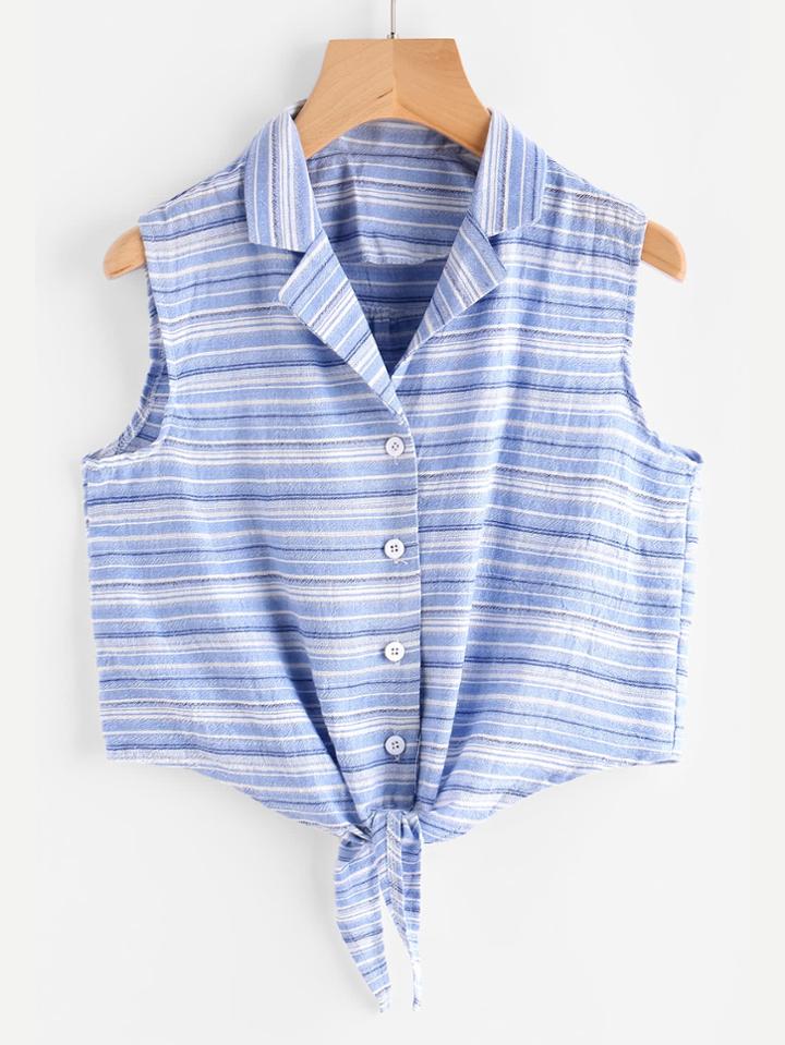 Shein Revere Collar Knotted Striped Vest