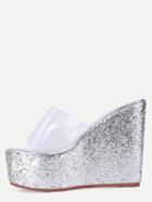 Shein Sheer Block Open Toe Silver Wedge Sandals