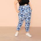 Shein Plus Ruffle Waist Camo Jersey Pants