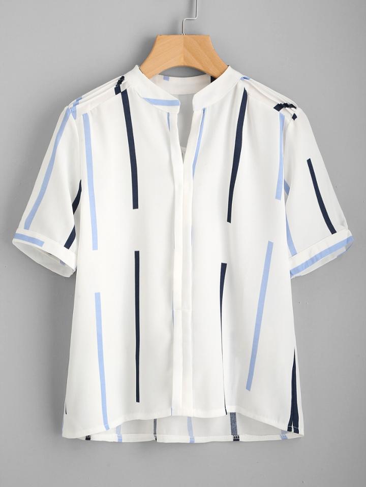 Shein Pleated Detail Printed Blouse