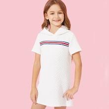 Shein Girls Striped Trim Hoodie Dress