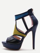 Shein Multicolor Patchwork Leather Peep Toe Heeled Sandals