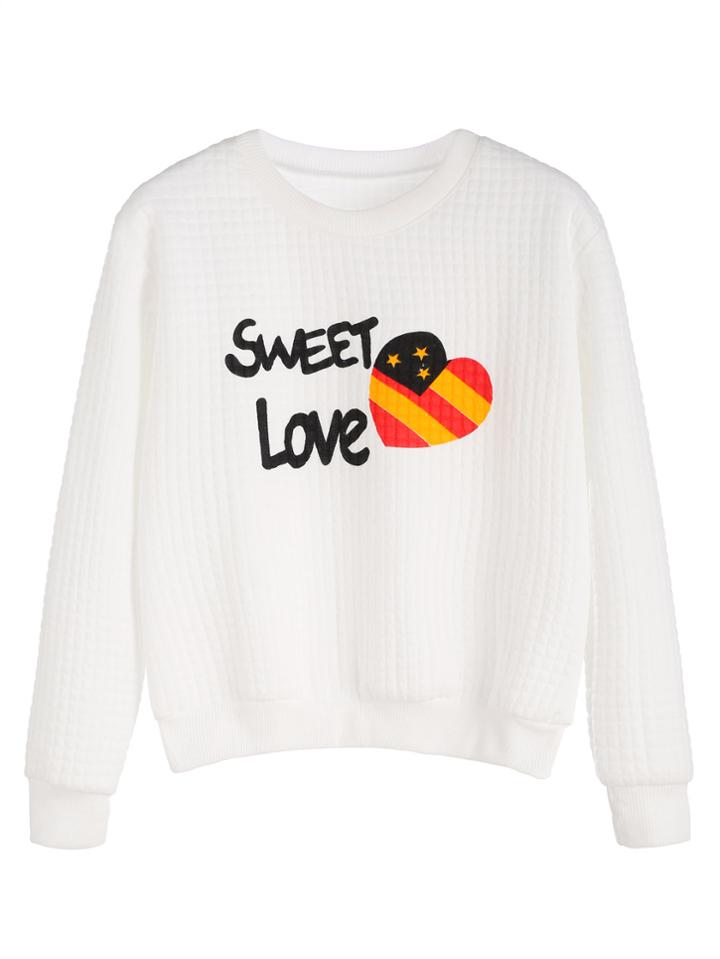 Shein White Letter Print Plaid Embossed Sweatshirt