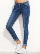 Shein Blue Contrast Trim Skinny Jeans