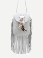 Shein White Feather Embellished Fringe Trim Flap Bag