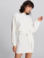 Shein Pearl Embellished Self Belted Dolman Dress