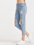 Shein Light Blue Cut Out Ripped Jeans