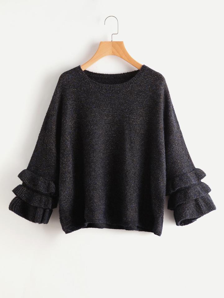 Shein Frill Trim Bell Sleeve Glitter Jumper