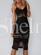 Shein Black Spaghetti Strap Backless Hollow Flapper Dress