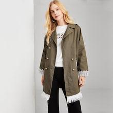 Shein Double Button Lace Trim Coat