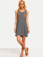 Shein Grey Sleeveless Embroidered Shift Dress