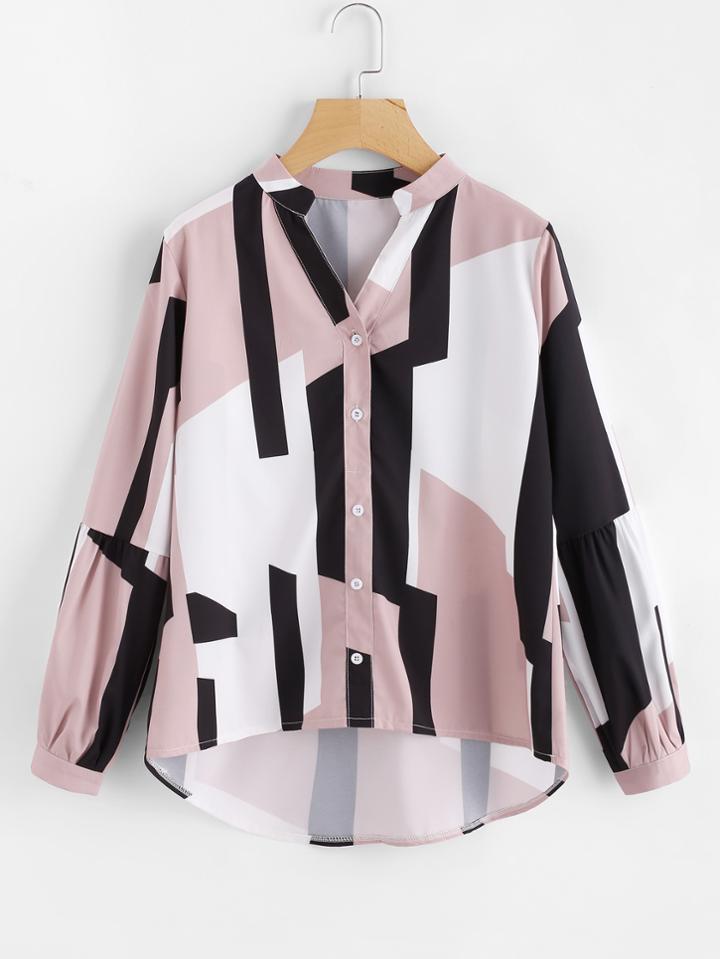 Shein Geo Print Dip Hem Blouse