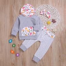 Shein Toddler Girls Floral Print Hooded Sweatshirt & Pants & Headband
