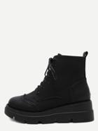 Shein Black Pu Wingtip Lace Up Wedge Short Boots
