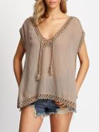 Shein Coffee V Neck Hollow Loose Blouse
