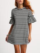 Shein Pinstrip Frill Cuff Tee Dress