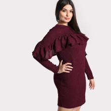 Shein Plus Sparkle Accent Ribbed Ruffle Dress