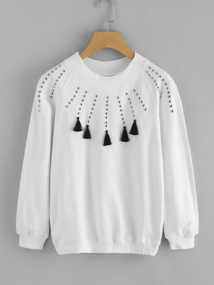 Shein Studded Fringe Detail Sweatshirt