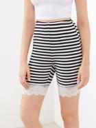 Shein Lace Trim Rib Knit Striped Legging Shorts