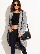 Shein Multicolor Tweed Raw Edge Coat With Pockets