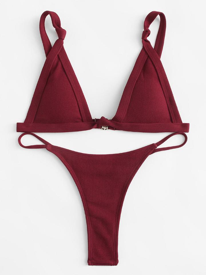 Shein Knot Strap High Leg Bikini Set