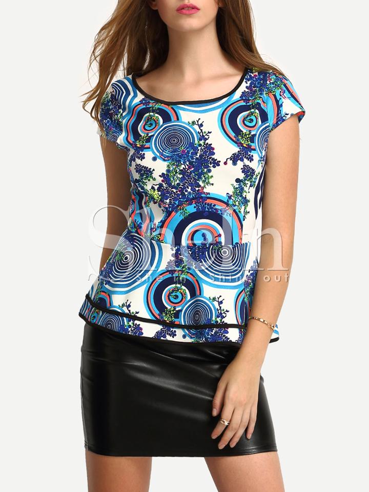 Shein Multicolor Print Ruffle Zipper Blouse