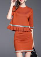 Shein Orange Ruffle Color Block Top With Skirt