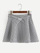 Shein Tie-front Grey White Striped A-line Skirt