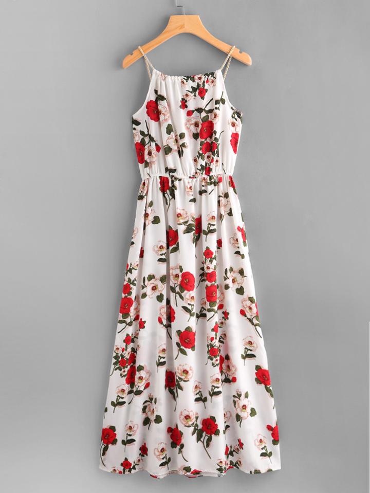 Shein All Over Florals Faux Pearl Detail Cami Dress