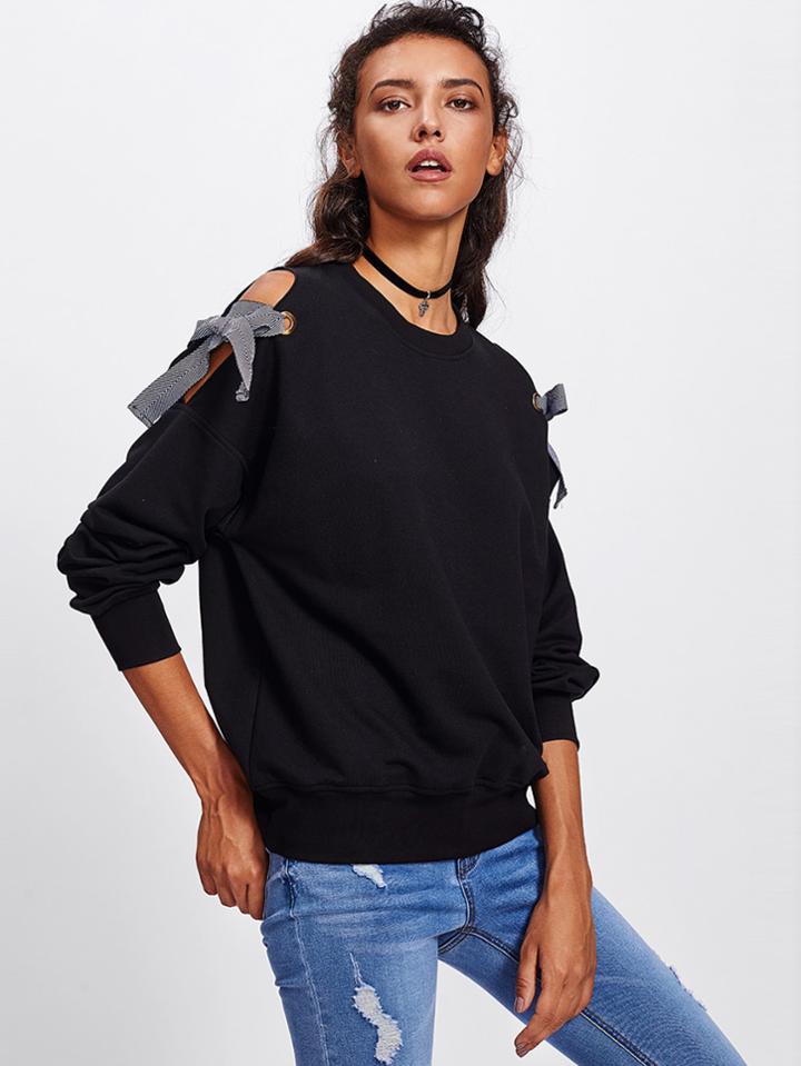 Shein Bow Tie Open Shoulder Pullover