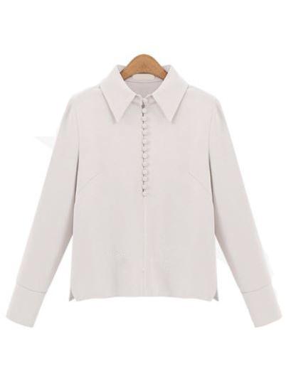 Shein Split Buttons Chiffon Beige Shirt