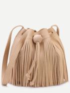 Shein Khaki Pebbled Pu Tassel Fringe Drawstring Bucket Bag