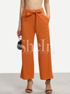Shein Orange Tie Waist Pockets Wide Leg Pants