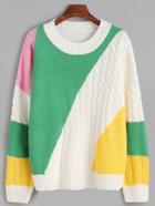Shein Color Block Cable Knit Sweater