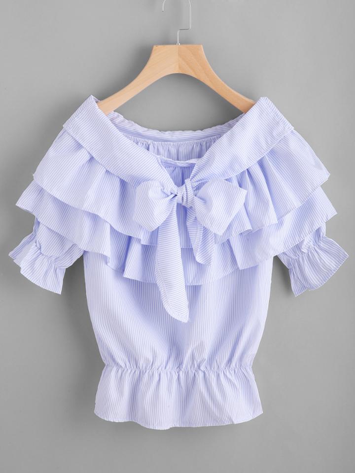 Shein Tiered Flounce Bow Tie Peplum Top