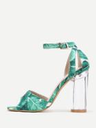 Shein Leaf Print Clear Heeled Sandals