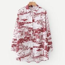 Shein City Print High Low Blouse
