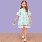 Shein Girls Zip Back Contrast Lace Flower Dress