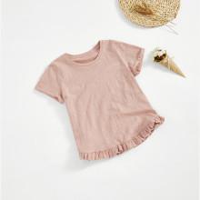 Shein Girls Cuffed Sleeve Frilled Hem Slub Tee