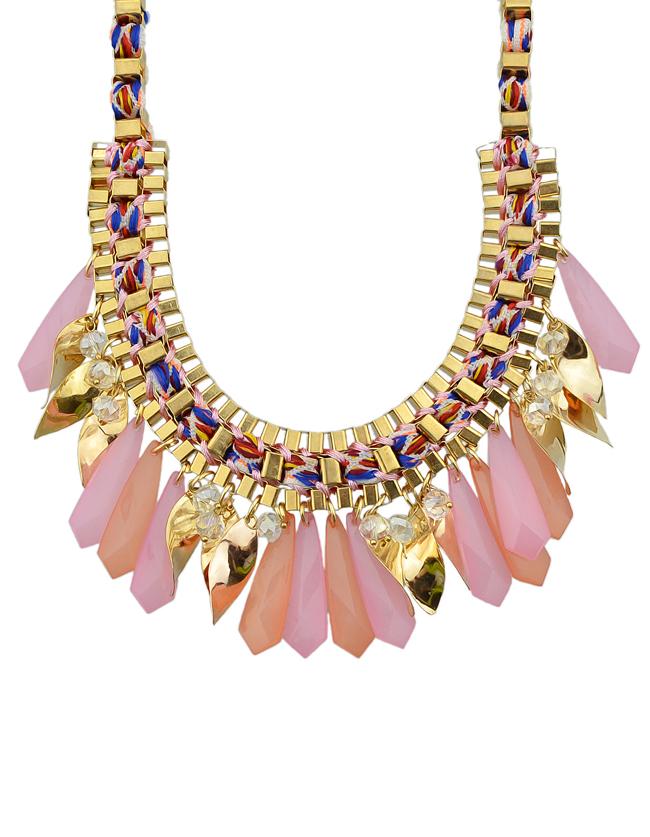 Shein Pink Long Stone Statement Collar Necklace