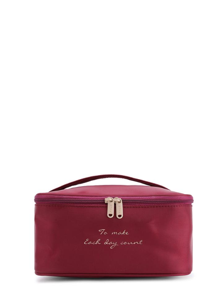 Shein Slogan Print Double Zipper Makeup Bag