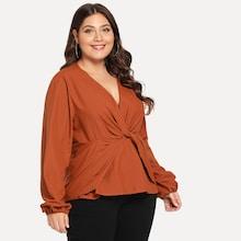 Shein Plus Plunging Neck Twist Blouse