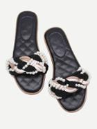 Shein Black Pearl Detail Braided Design Slippers