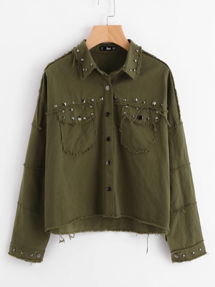 Shein Rivet Detail Raw Trim Jacket