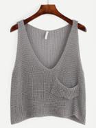 Shein Grey Knit Crop Tank Top With Front Pocket