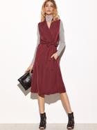 Shein Burgundy Notch Collar Slit Flap Back Sleeveless Wrap Coat