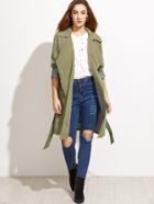 Shein Army Green Self Tie Layered Wrap Coat