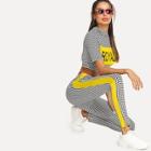 Shein Mock Neck Crop Top & Contrast Tape Pants Set