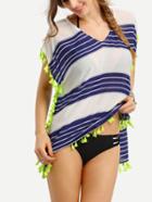 Shein Striped Tassel Trim Poncho Blouse