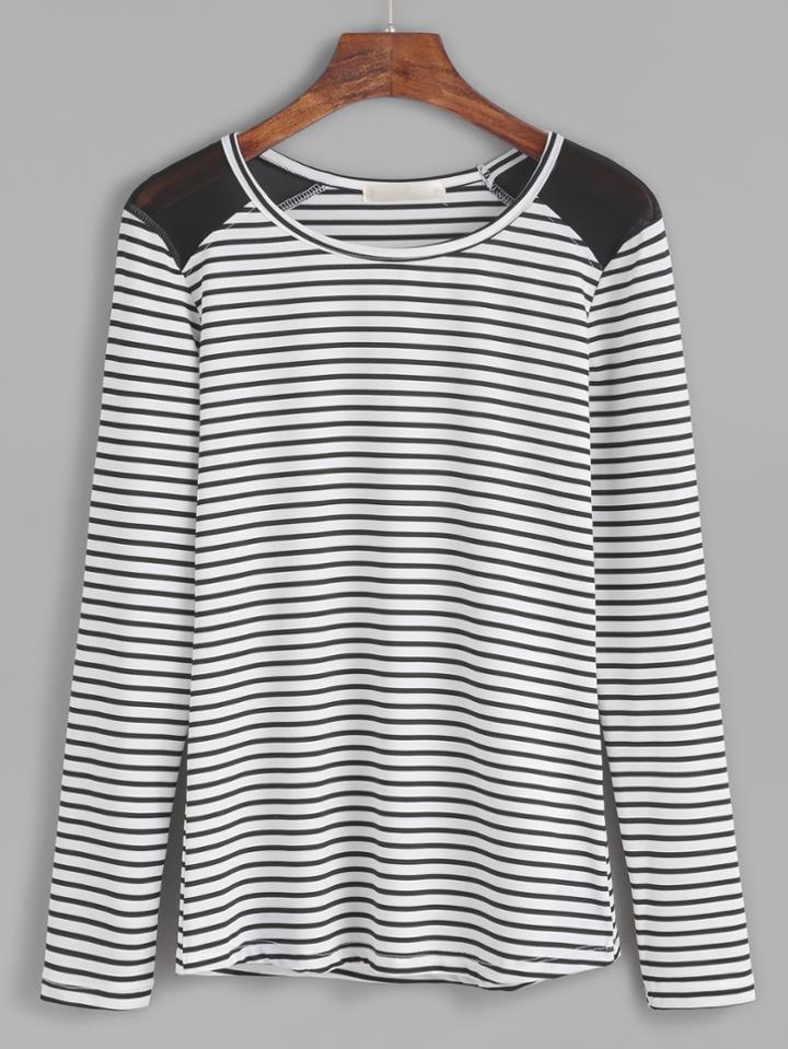 Shein Contrast Mesh Striped T-shirt